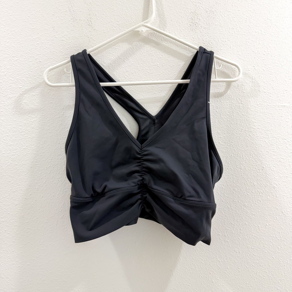 ALO Yoga Wild Thing Ruched Sports Bra Athleisure Hiking Running Gym Gray Black L - Picture 4 of 6